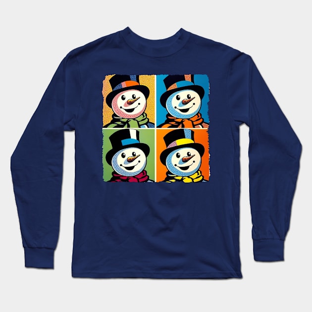 Frosty Fusion: Pop Art's Coolest Creation - Pop Snowman Long Sleeve T-Shirt by PawPopArt